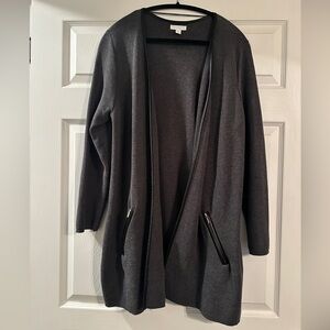 NWOT Charter Club XL cardigan with faux leather accents and gold zipper detail.